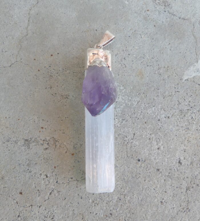 Selenite & Amethyst Pendant