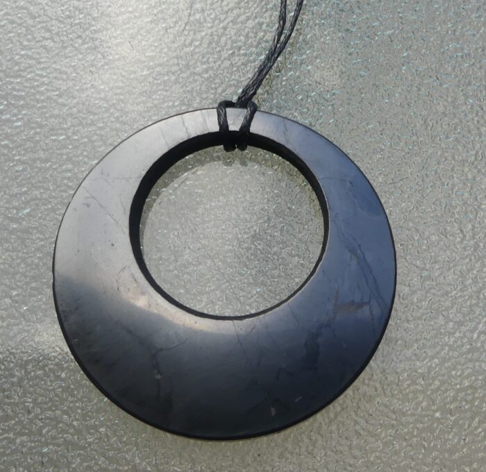 Large Shungite Double Circle Pendant on Cord
