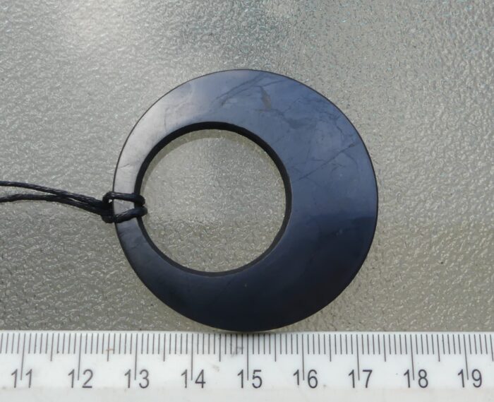 Large Shungite Double Circle Pendant on Cord - Image 2