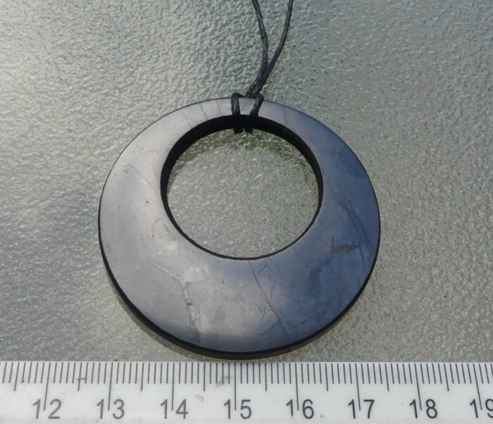 Large Shungite Double Circle Pendant on Cord - Image 3