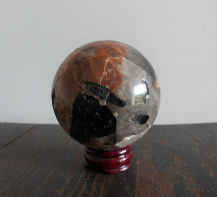 Peach Moonstone/Smokey Quartz/Tourmaline Sphere 6.4cm - Image 7