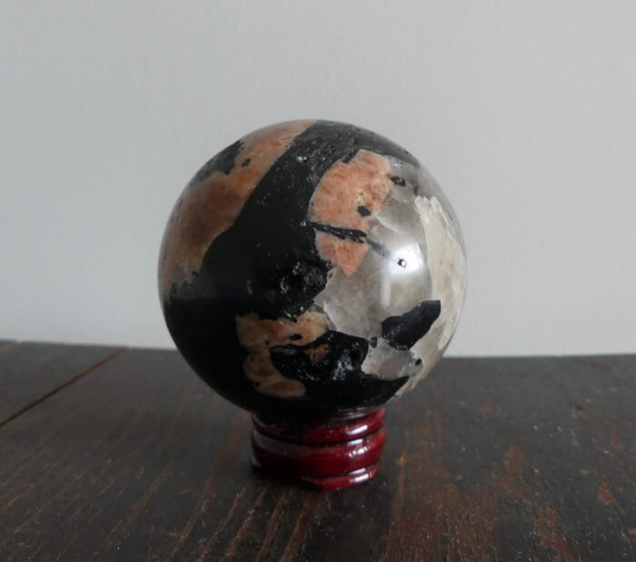 Peach Moonstone/Smokey Quartz/Tourmaline Sphere 6.4cm - Image 6