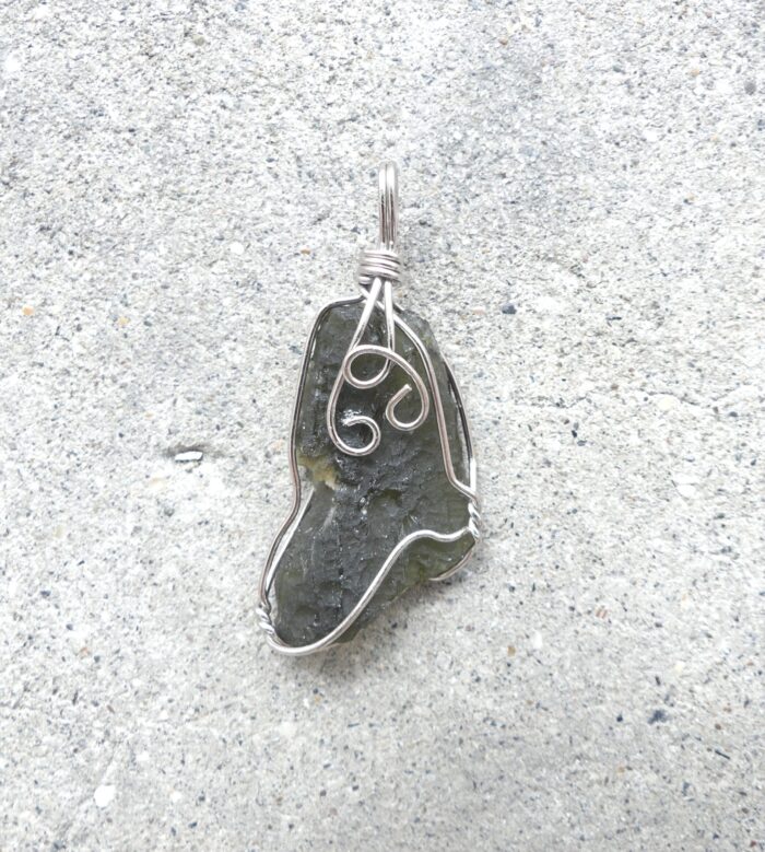 Moldavite Pendant Wire Wrapped