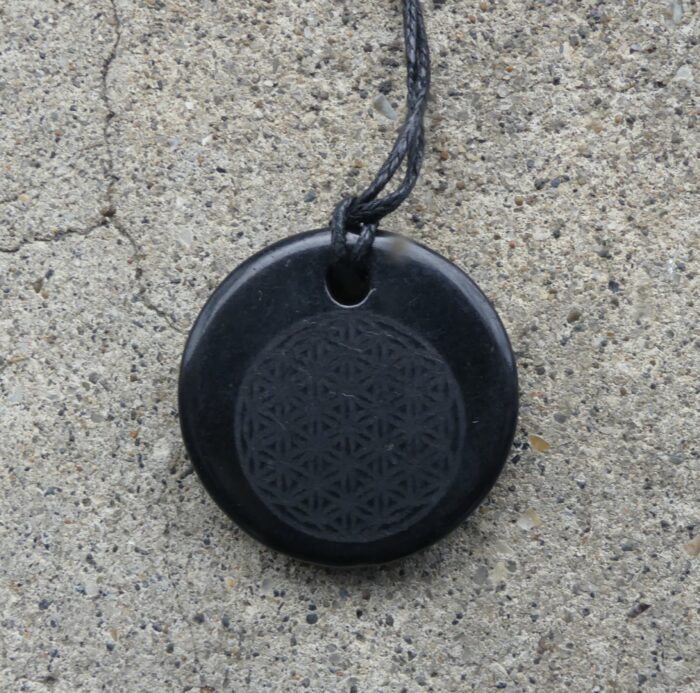 Shungite Flower Of Life Pendant on Cord